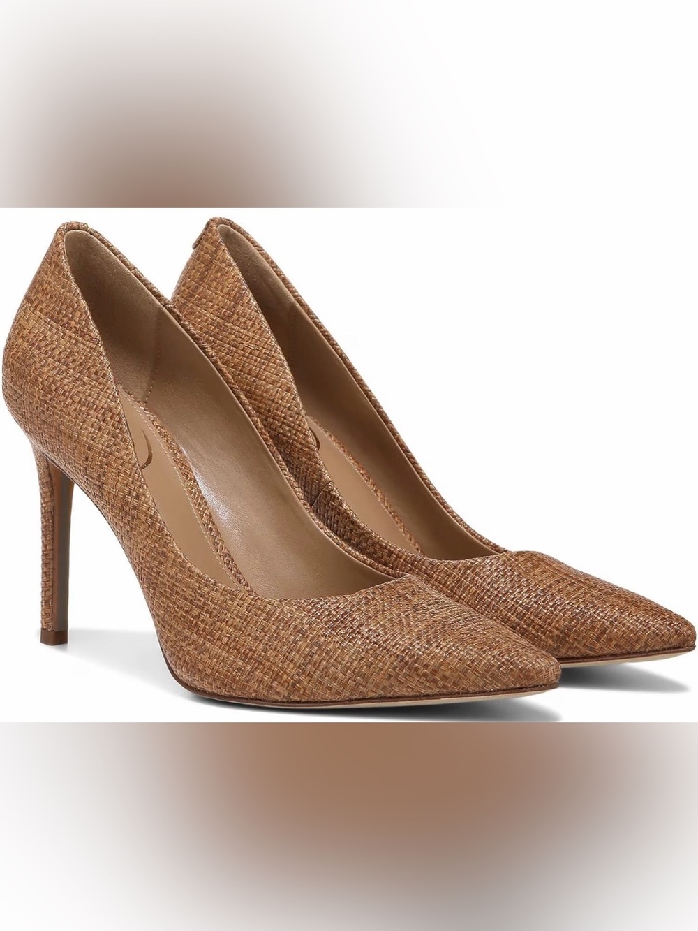 Sam Edelman Textured Pointed-Toe High Heel Pumps in Tan/Brown